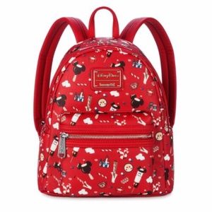 Disney Parks Christmas Holiday Snacks Loungefly Mini Backpack Red Bag NEW